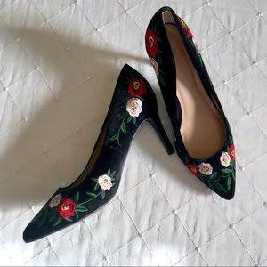 Floral Embroidered Velvet Heels